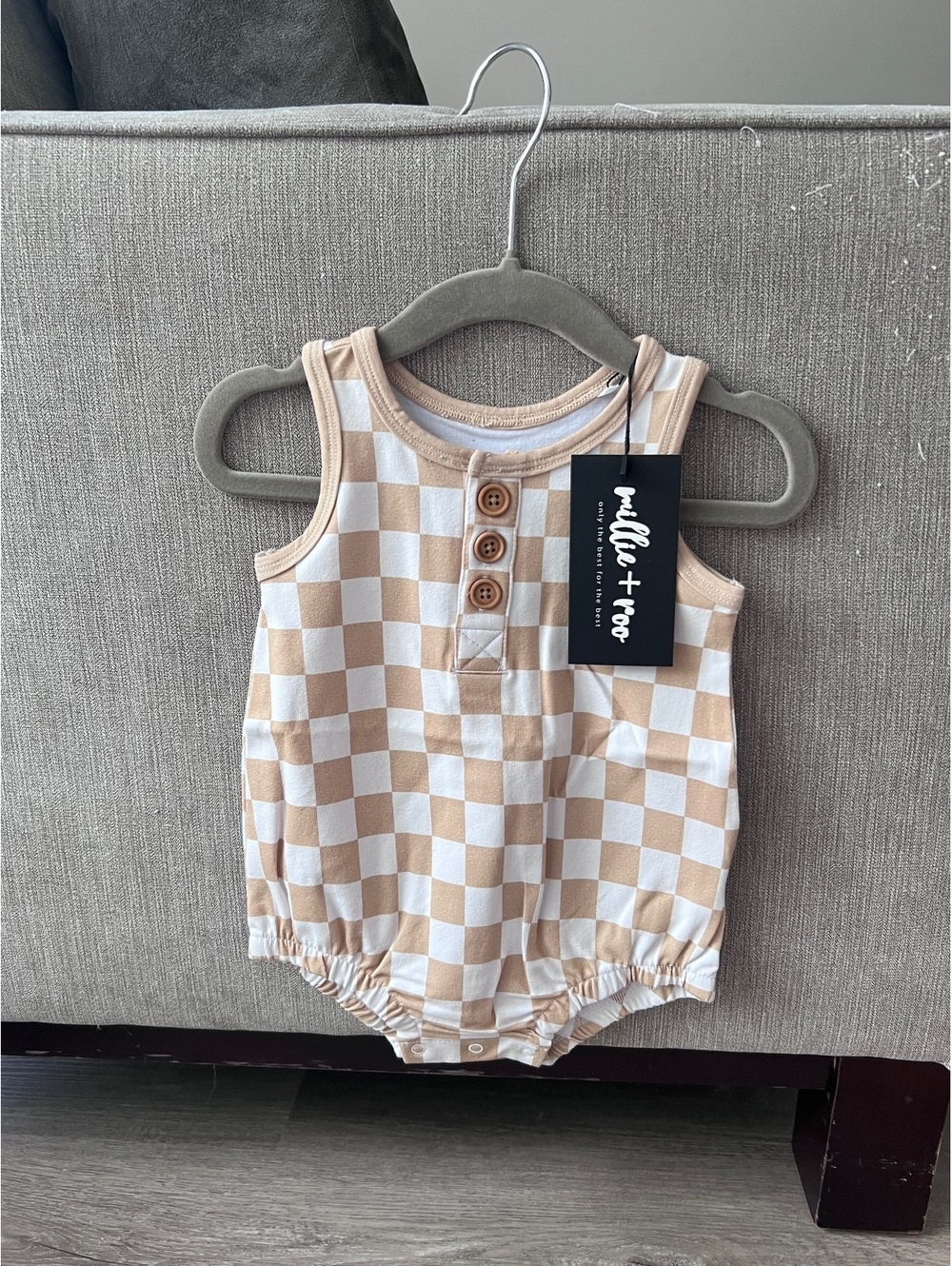 Millie & Roo Baby sleeveless checker bubble romper